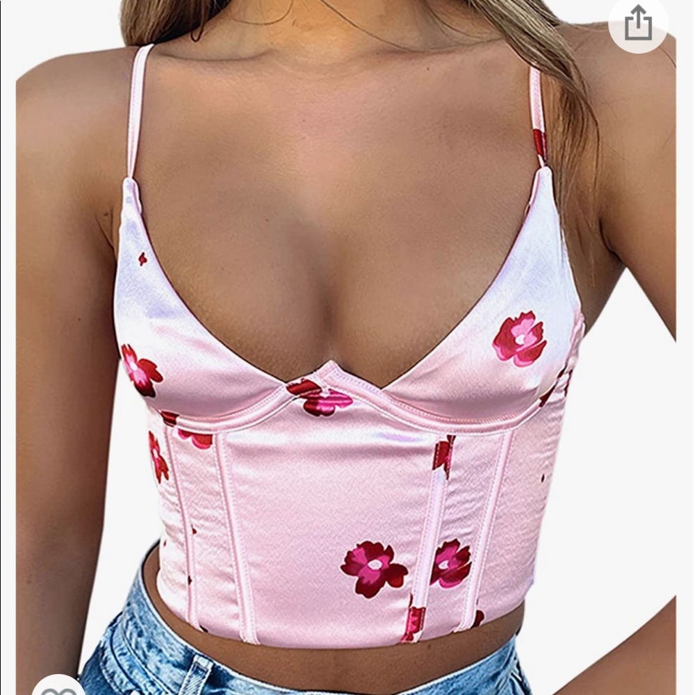 Women Sexy Spaghetti Strap Satin Crop Corset V Neck Sleeveless Crop Bustier
